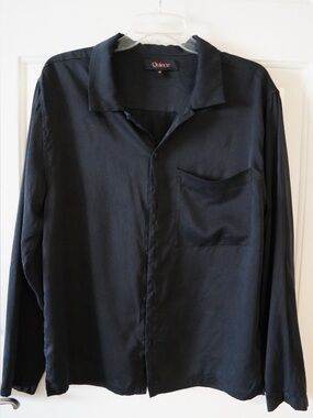 Quince Men's Dark gray/Black Long-Sleeve Button-Up Shirt 100% Silk Long Sleeve